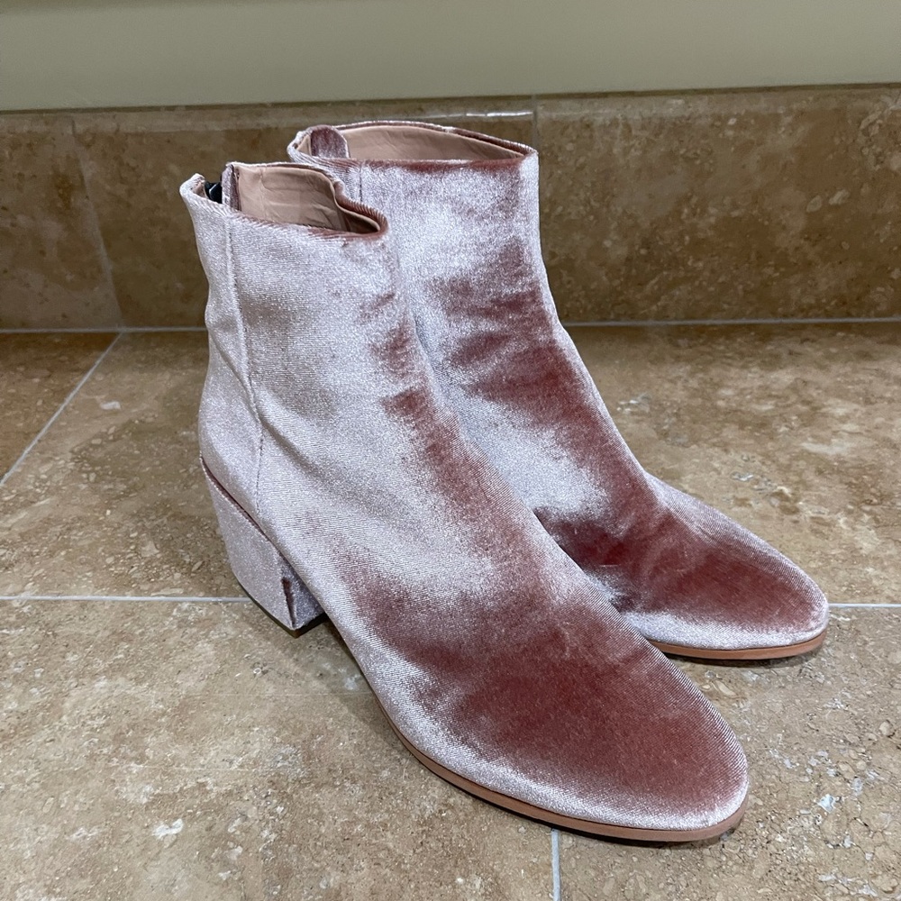 Pink velvet booties